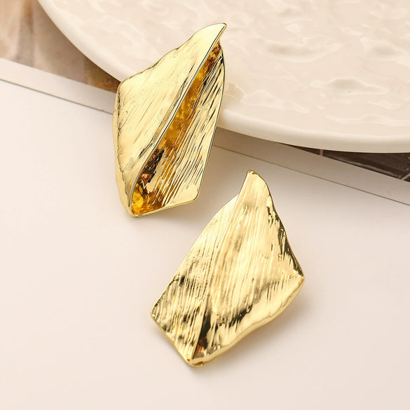 Alloy Women's Geometric Retro Pleated Brushed Texture Electroplated Earrings