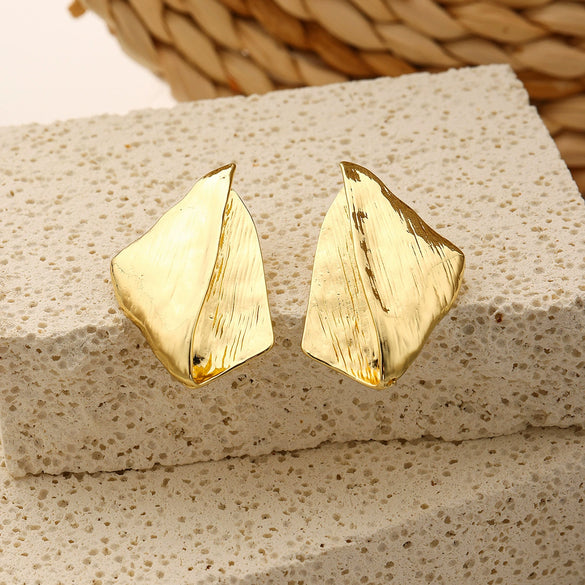 Alloy Women's Geometric Retro Pleated Brushed Texture Electroplated Earrings