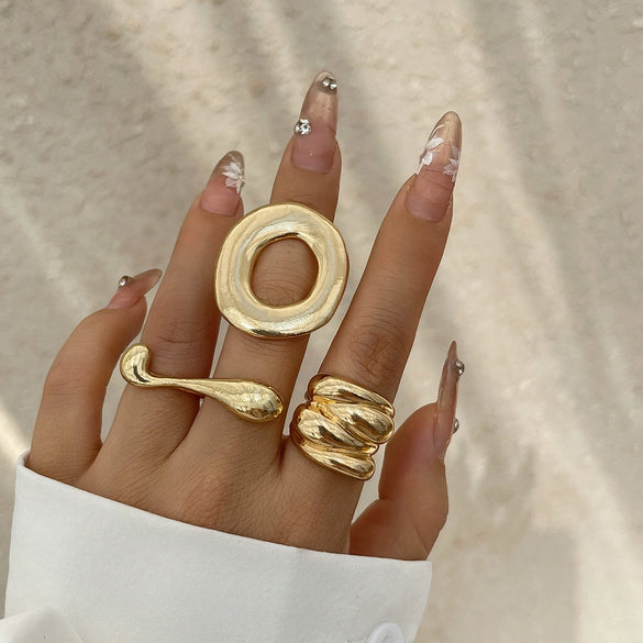 Alloy Women's Irregular Water Drop Opening Ring With Bow And Geometric Pattern Electroplated