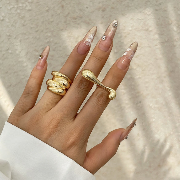 Alloy Women's Irregular Water Drop Opening Ring With Bow And Geometric Pattern Electroplated