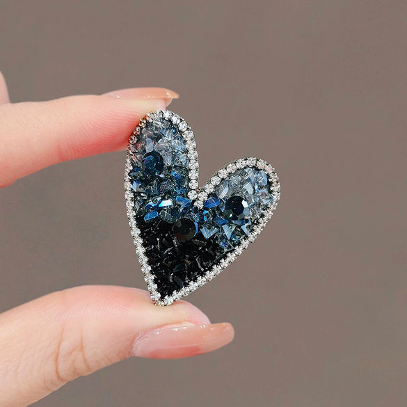 Alloy Women's Light Luxury Asymmetric Colorblocking Heart Design Electroplating Brooch With Love Pattern