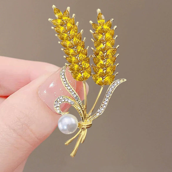 Alloy Women's Natural Style Flower Wheat Ear Brooch With Electroplating Design