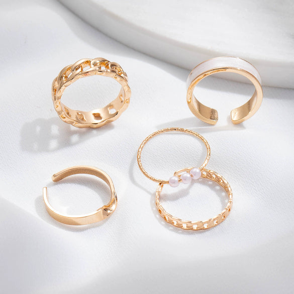 Alloy Women's Ring Set With Pearls Butterfly Openwork Electroplating