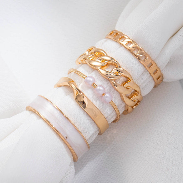 Alloy Women's Ring Set With Pearls Butterfly Openwork Electroplating