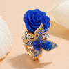 Alloy Women's Rose And Butterfly Ring With Flower Pattern And Diamond Design