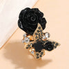 Alloy Women's Rose And Butterfly Ring With Flower Pattern And Diamond Design