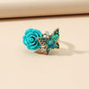 Alloy Women's Rose And Butterfly Ring With Flower Pattern And Diamond Design