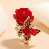 Alloy Women's Rose And Butterfly Ring With Flower Pattern And Diamond Design