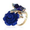 Alloy Women's Rose And Butterfly Ring With Flower Pattern And Diamond Design