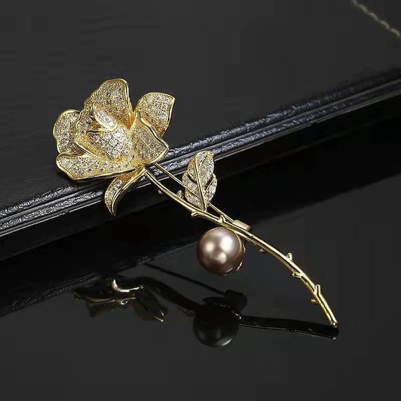 Alloy Women's Rose Flower Brooch Electroplated Trendy Allmatch Simple Pin Clothes Accessory