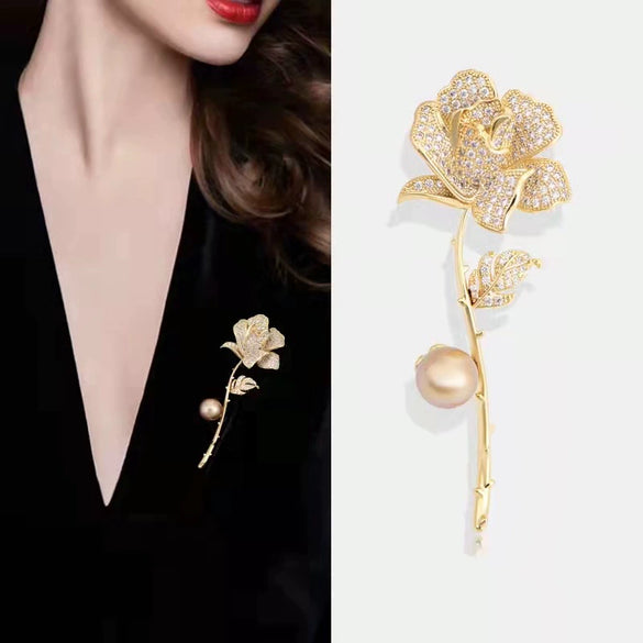 Alloy Women's Rose Flower Brooch Electroplated Trendy Allmatch Simple Pin Clothes Accessory