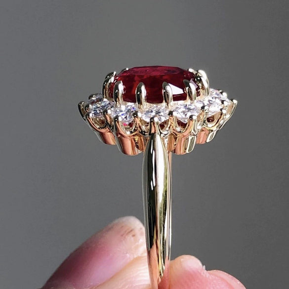 Alloy Women's Ruby Ring And Diamond Bracelet With Flower Pattern And Electroplating Treatment