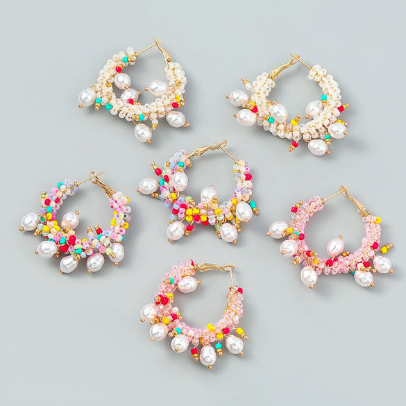 Alloy Woven Flower And Geometric Imitation Pearl Earrings For Women