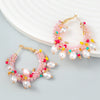 Alloy Woven Flower And Geometric Imitation Pearl Earrings For Women