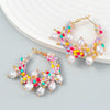 Alloy Woven Flower And Geometric Imitation Pearl Earrings For Women