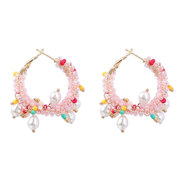 Alloy Woven Flower And Geometric Imitation Pearl Earrings For Women