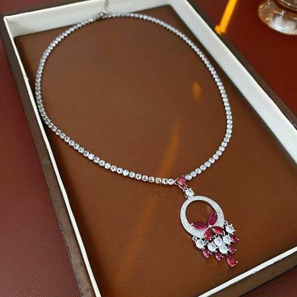Alloy Zircon Butterfly Water Drop Earrings And Necklace Set Electroplated Highend Fashion Jewelry For Women