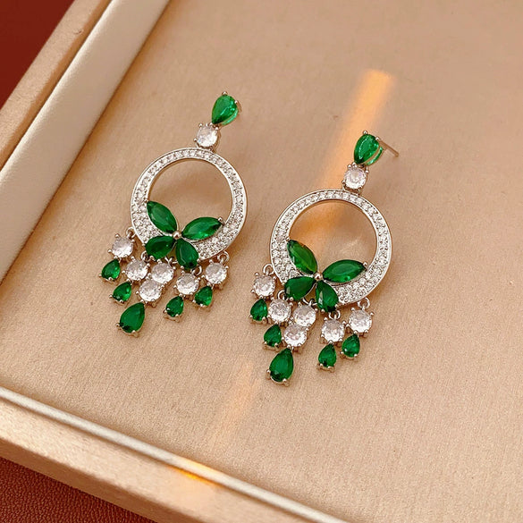 Alloy Zircon Butterfly Water Drop Earrings And Necklace Set Electroplated Highend Fashion Jewelry For Women