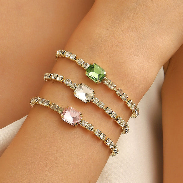Alloy Zircon Inlaid Geometric Square Bracelet