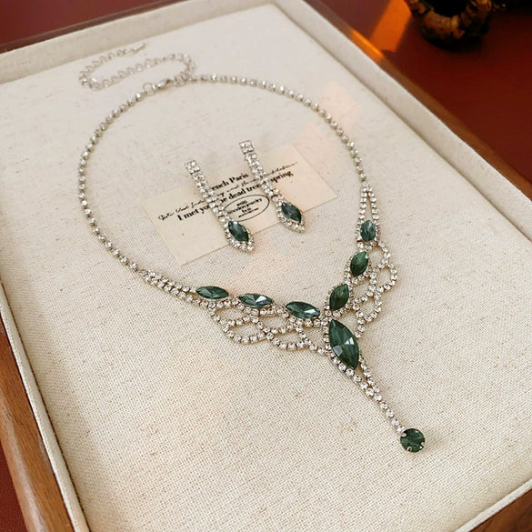 Alloy Zircon Inlaid Water Drop Earrings And Necklace Twopiece Women's Light Luxury Highend Jewelry