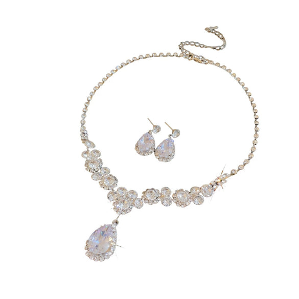 Alloy Zircon Inlaid Water Drop Earrings And Necklace Twopiece Women's Light Luxury Highend Jewelry