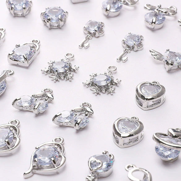 Alloy Zircon Jewelry Accessories With Square Pattern Love Key Butterfly Pendant For Diy Handmade Bracelet And Earrings