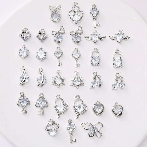 Alloy Zircon Jewelry Accessories With Square Pattern Love Key Butterfly Pendant For Diy Handmade Bracelet And Earrings