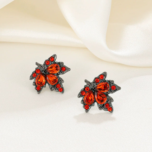 Alloy Zircon Maple Leaf Pendant Set Electroplated Women's Jewelry Necklace Earrings