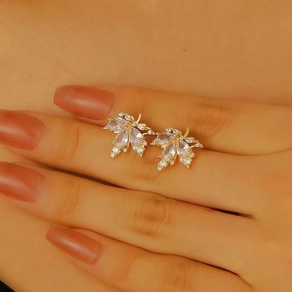 Alloy Zircon Maple Leaf Pendant Set Electroplated Women's Jewelry Necklace Earrings