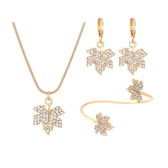 Alloy Zircon Maple Leaf Pendant Set Electroplated Women's Jewelry Necklace Earrings