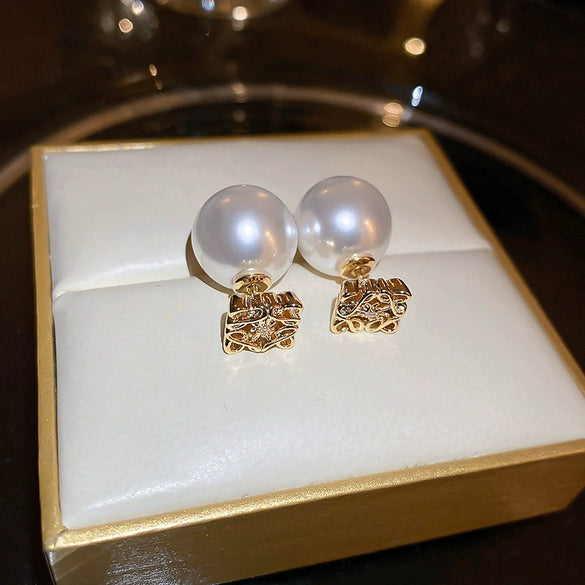 Alloy Zircon Pearl Geometric Earrings For Women Highend Minimalist Retro Style