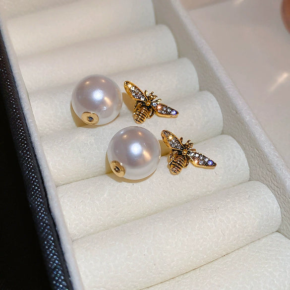 Alloy Zircon Pearl Geometric Earrings For Women Highend Minimalist Retro Style