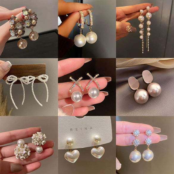 Alloy Zircon Pearl Geometric Earrings For Women Highend Minimalist Retro Style