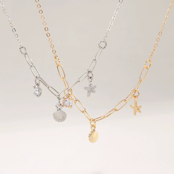 Alloy Zircon Starfish Pendant Necklace For Women Electroplated Animal Style Jewelry