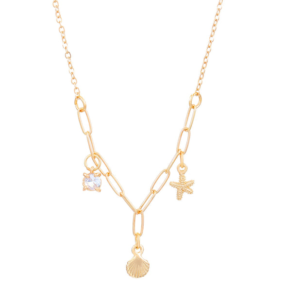 Alloy Zircon Starfish Pendant Necklace For Women Electroplated Animal Style Jewelry