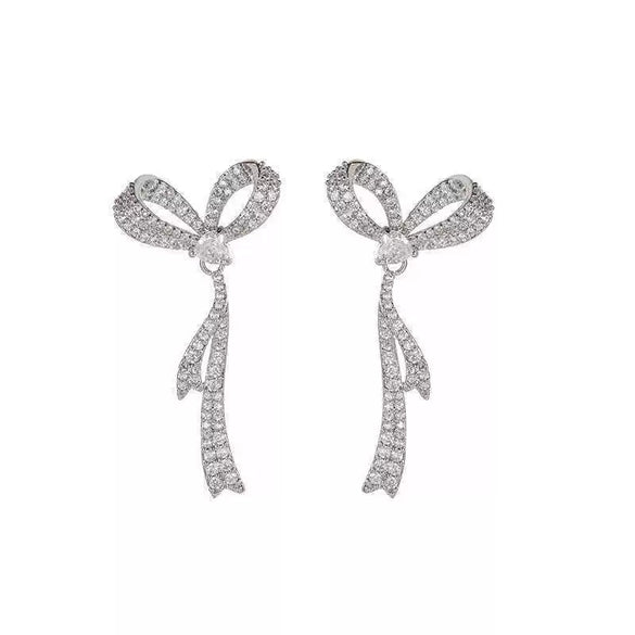 Alloy Zirconia Bow Earrings For Women