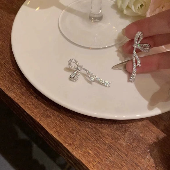 Alloy Zirconia Bow Earrings For Women