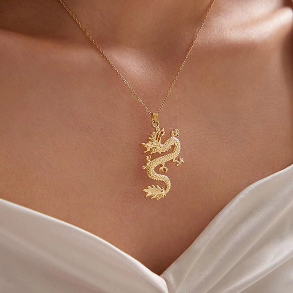 Alloy Zodiac Dragon Pendant Necklace With Electroplating Punk Style Unisex