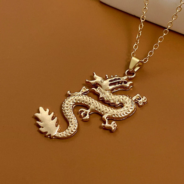 Alloy Zodiac Dragon Pendant Necklace With Electroplating Punk Style Unisex