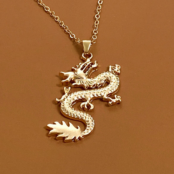 Alloy Zodiac Dragon Pendant Necklace With Electroplating Punk Style Unisex