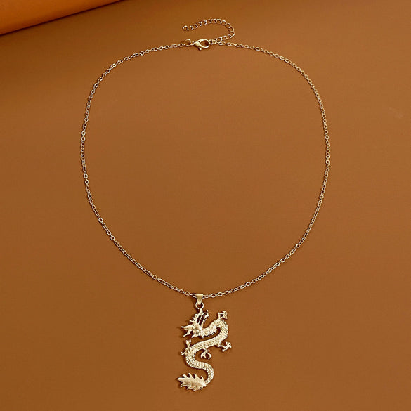 Alloy Zodiac Dragon Pendant Necklace With Electroplating Punk Style Unisex