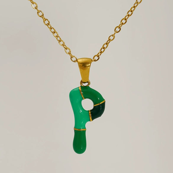 Alphabet 316L Stainless Steel Oil Drop Pendant Necklace Accessories For Women
