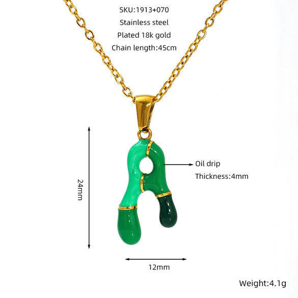 Alphabet 316L Stainless Steel Oil Drop Pendant Necklace Accessories For Women