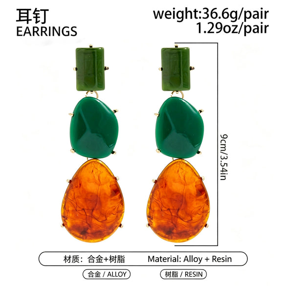 Ambertoned Resin Geometric Stud Earrings With Square And Teardrop Shapes Electroplated Finish And Steel Posts