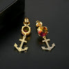 Anchorshaped Electroplated Copper Stud Earrings With Colorful Zircon And Tourmalineinspired Geometric Design For Women