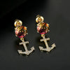 Anchorshaped Electroplated Copper Stud Earrings With Colorful Zircon And Tourmalineinspired Geometric Design For Women