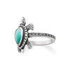 Ancient Silver Tone Turtle Animal Ring With Blue Turquoise Inlay Electroplated Metal Fashion Jewelry For Unisex