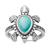 Ancient Silver Tone Turtle Animal Ring With Blue Turquoise Inlay Electroplated Metal Fashion Jewelry For Unisex