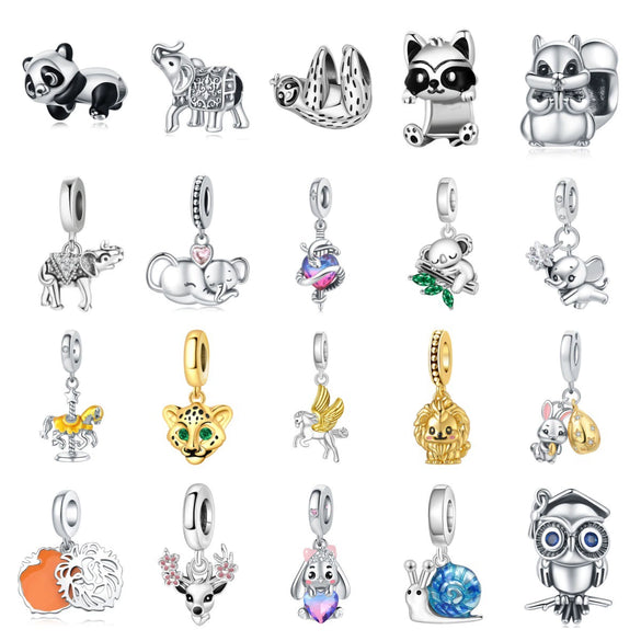 Animal Charm Hanging Bead Jewelry With Bracelet Piece White Copper Silver Plated Dripping Oil