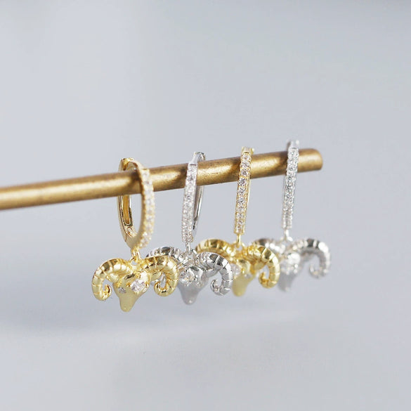 Animal Ear Buckle Sheep Head Diamond S925 Sterling Silver Electroplated Earrings